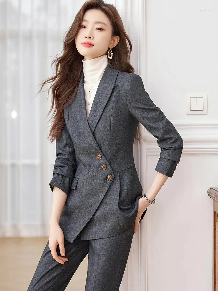 Womens Blue Gray Black Striped Two Piece Pants Business Suits For Women For  Formal Office And Business Wear From Paomiao, $60.63