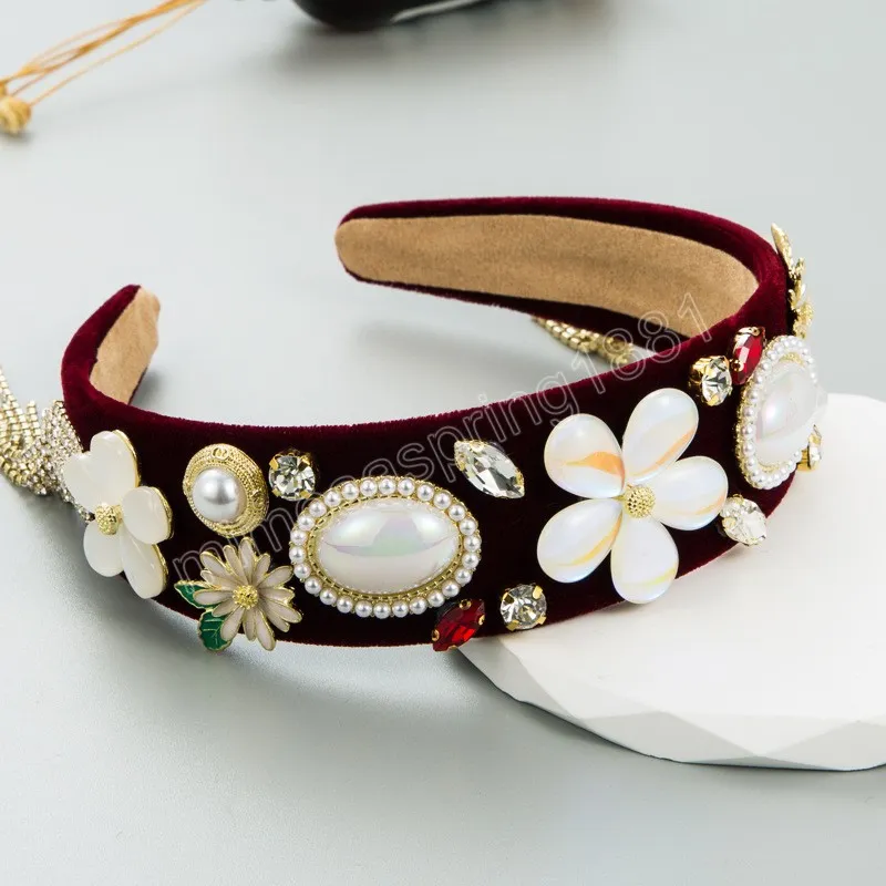 Luxury Flower Pearl Fringe Headband Fashion Hair Accessories Women's Trend Velvet Rhinestones Hairband Hair Band Girl