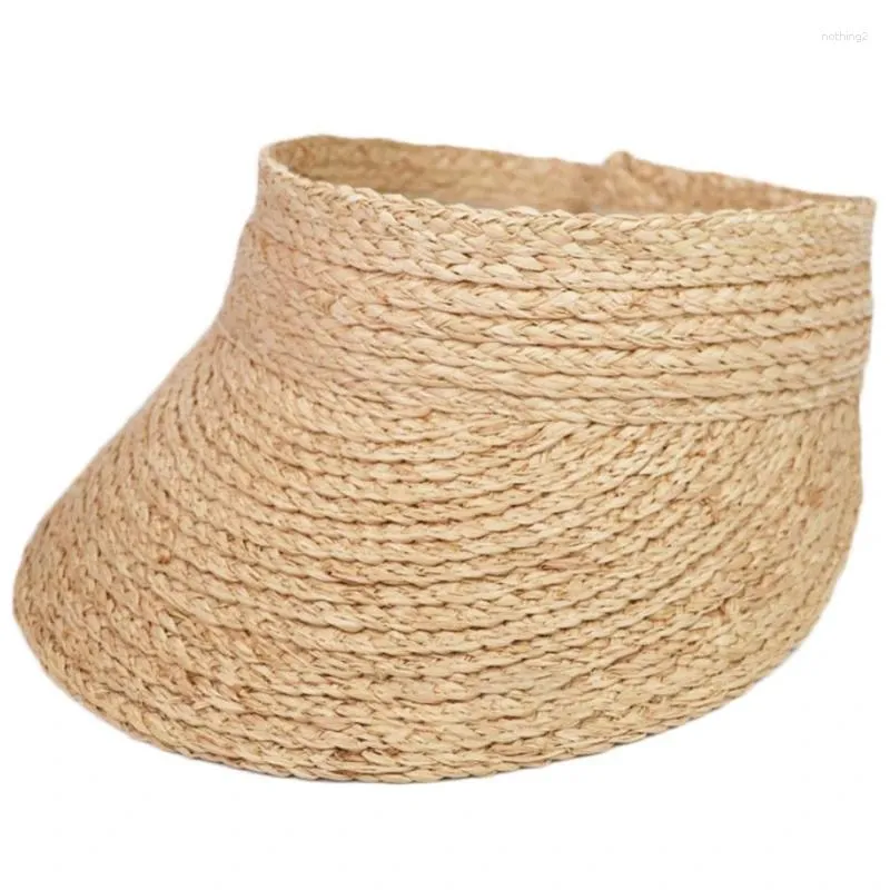 Berets Womens Summer Woven Straw Open Top For Sun Hat Foldable Roll-up Wide Brim Sunscreen Outdoor Sports Beach Visors Baseball