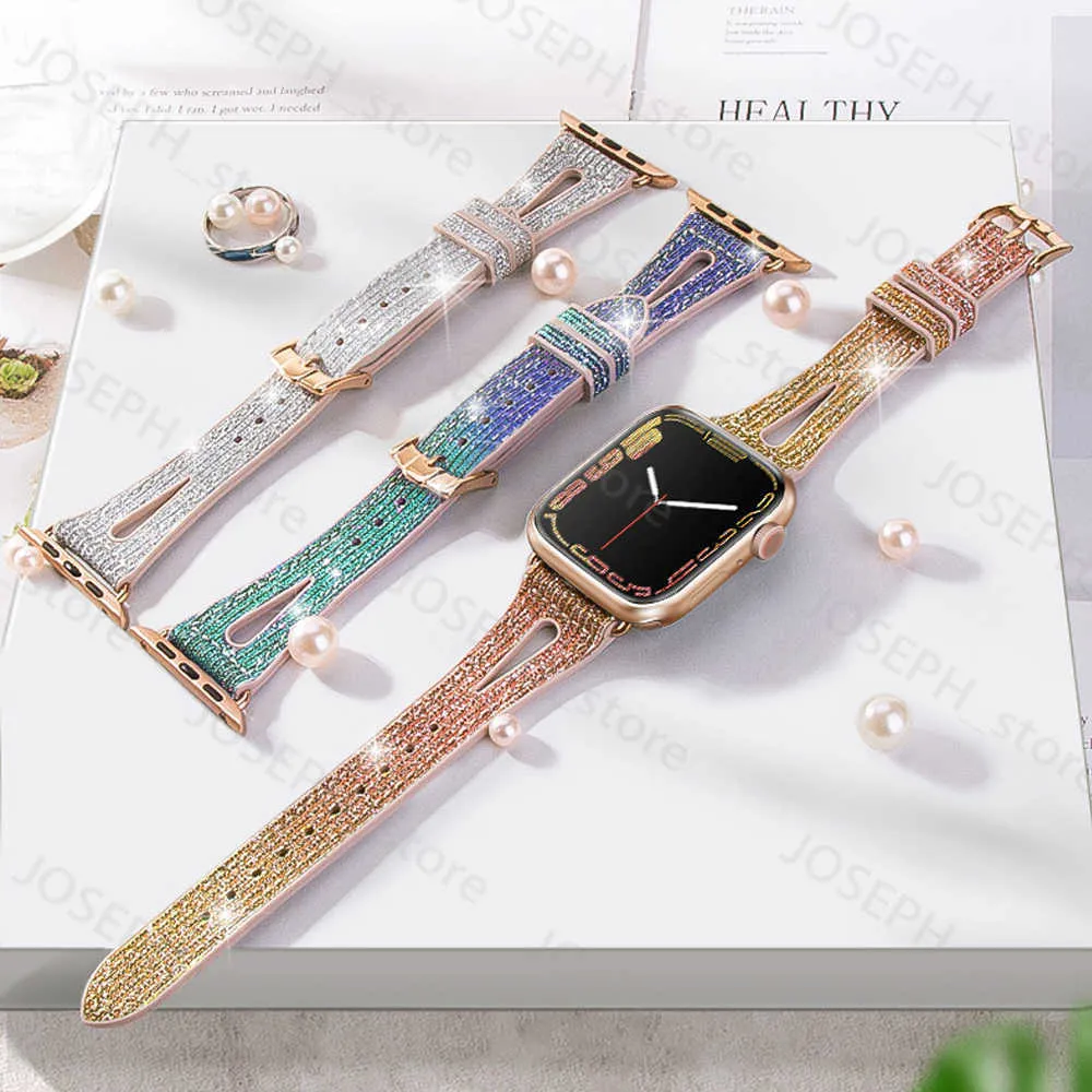 Other Fashion Accessories Changes Color Shiny Jelly Bracelet for Apple Watch Band 41 45mm 38 42mm 40 44mm Women Bling Silicone Strap for iwatch 7 6 5 4 3 J230413