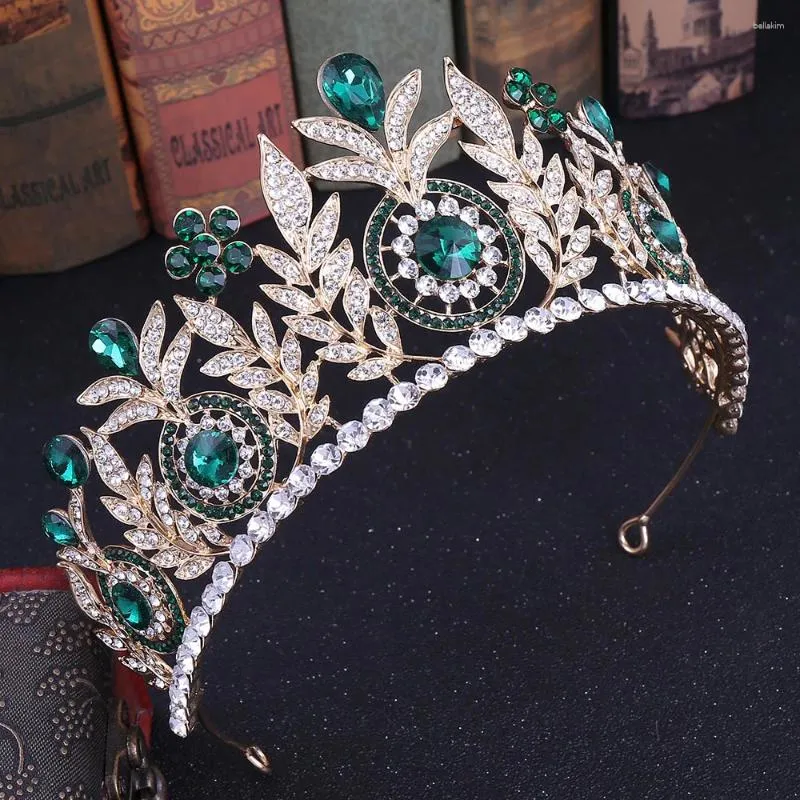 Saç klipleri barok vintage kristal yaprağı gelin tiaras büyük taçlar kadınlar rhinestone pageant diadem düğün aksesuarları Afrika takı