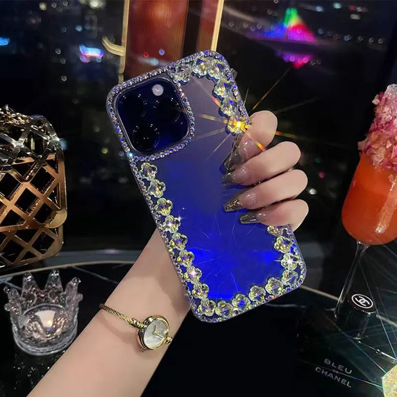 Bling Diamond 3D Flower Case för iPhone 15 Plus 14 13 Pro Max 12 11 X XR XS 8 7 6 SE2 Lyx Floral Clear Crystal Hard Acrylic PC Plastic Soft TPU Rhinestone Girls Cover