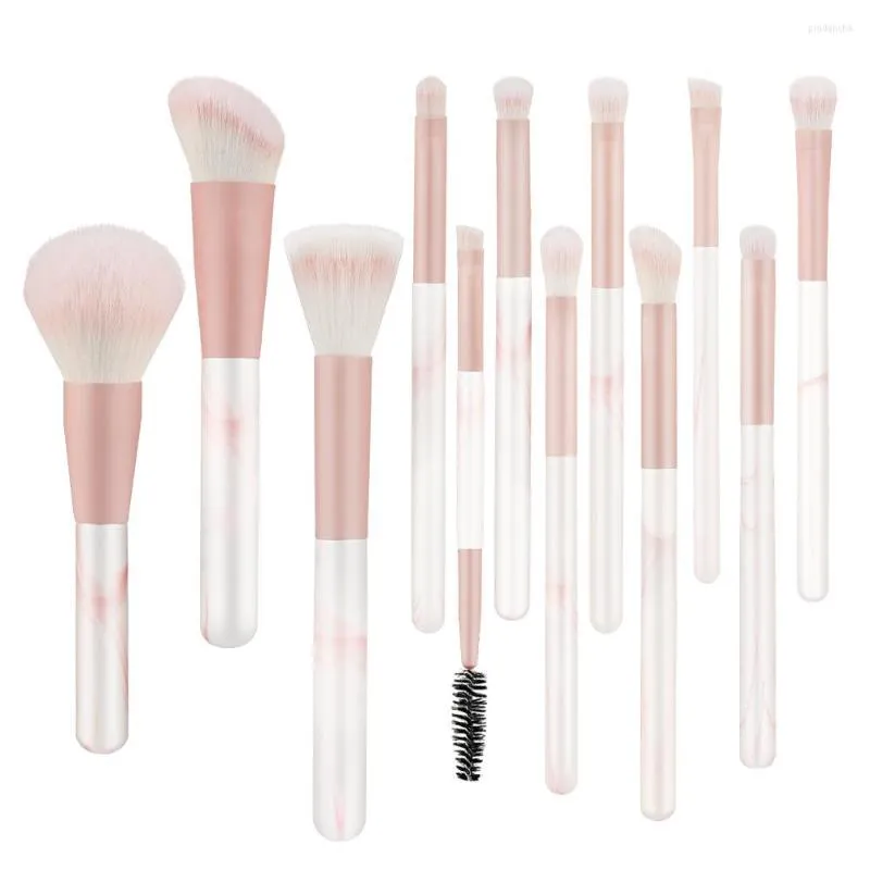 Make -upborstels 12 -stks roze marmeren marmeren vezel mengborstel professionele set concealer blush tool