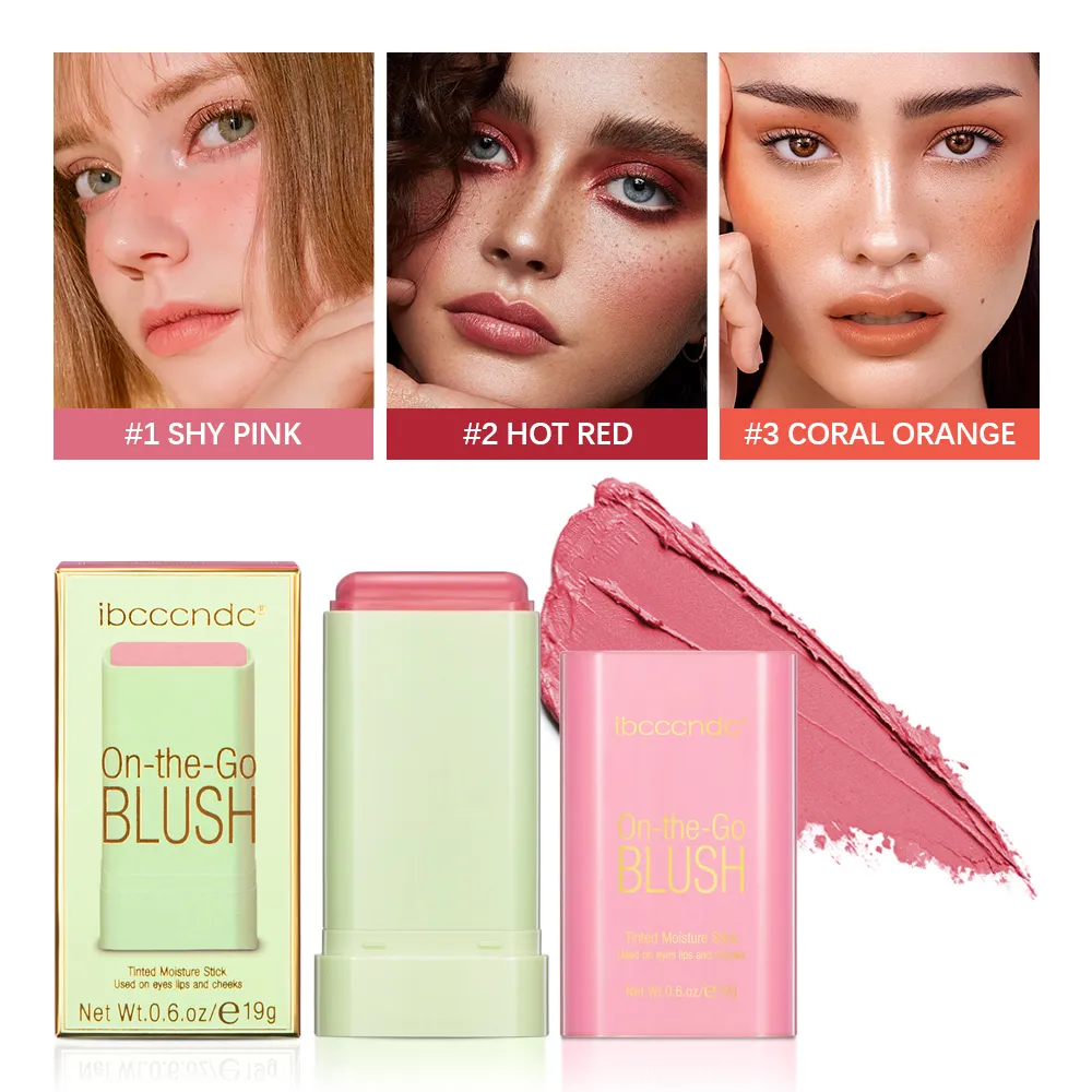 Bastão de maquiagem blush creme blush hidratante à prova d'água 3 cores rosa vermelho laranja para olhos lábios e verifica maquiagem facial de luxo