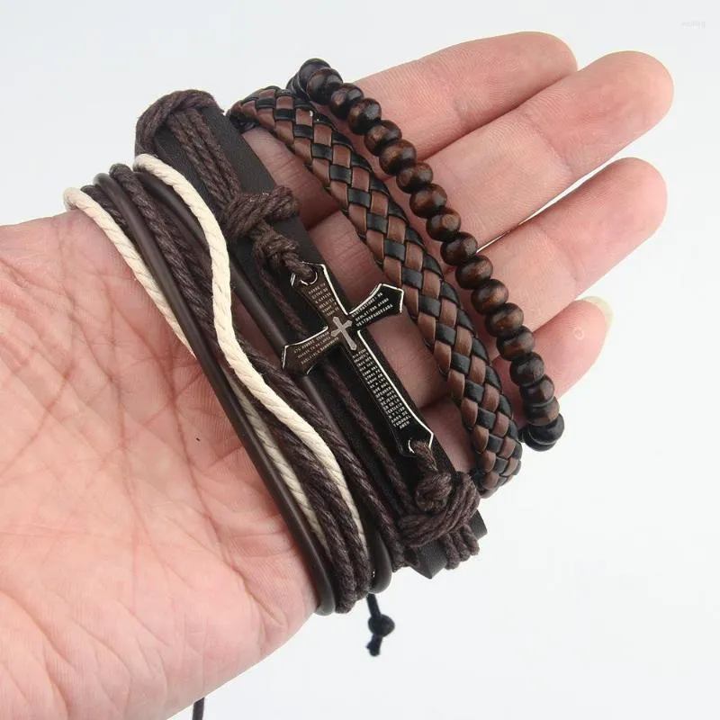 Charm Armbänder Vintage Kreuz Schrift handgewebtes Lederarmband Persönlichkeit Mode Männer Frauen Amulett Schmuck Zubehör