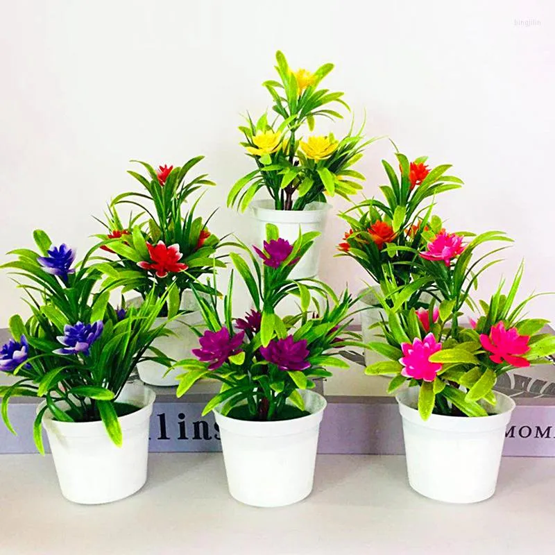 Dekoratif çiçekler çok renkli yapay saksı bitkileri 5 küçük lotus simülasyonu bonsai sahte bitki ofis masaüstü süsleri ev dekor