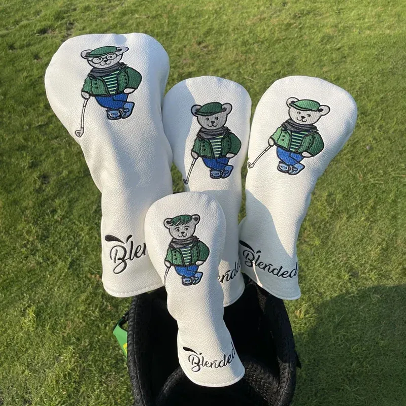 Andere golfproducten 3 kleuren Bear PU lederen golfclub headcover-set Golf 460CC Driver FW Fariway Wood Hybird cover en ijzeren cover Putter 231113