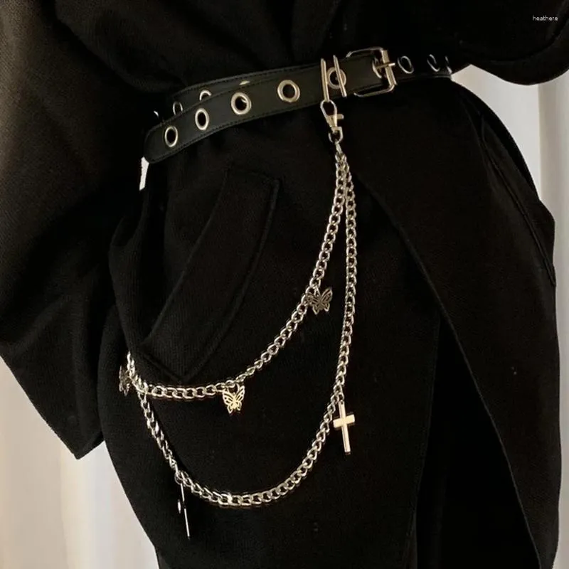 Bälten för kvinnor smycken korsar silverfärg fjäril Hip Hop Pants Belt Belly Chain Midje dubbellager