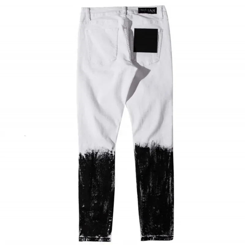 Jeans da uomo Foro Jeans strappati moda Uomo High Street Colori misti Jeans slim elasticizzati Personalità Pantaloni vintage in denim nero hip-hop S-3XL 231113