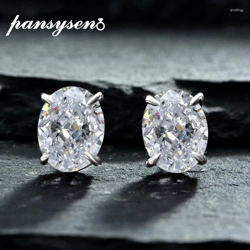 Boucles d'oreilles PANSYSEN étincelant 925 en argent sterling ovale simulé Moissanite diamant oreille dames mariage bijoux fins cadeau