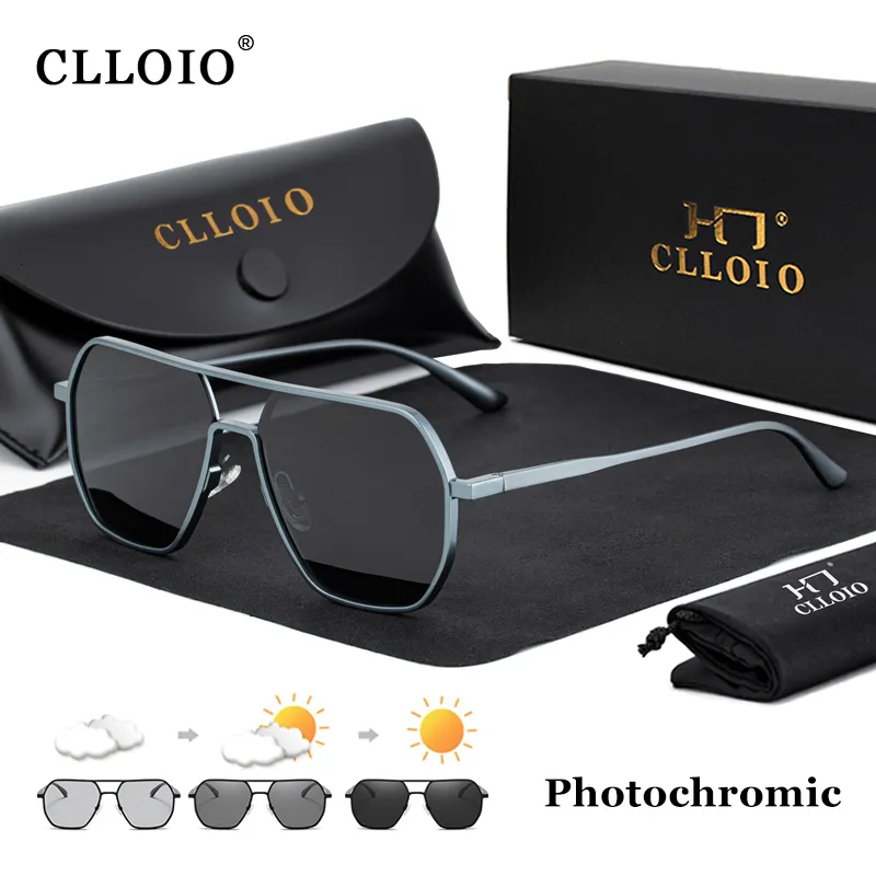 Sunglasses CLLOIO Fashion Aluminum Pochromic Sunglasses Men Women Polarized Sun Glasses Chameleon Antiglare Driving de sol 230412