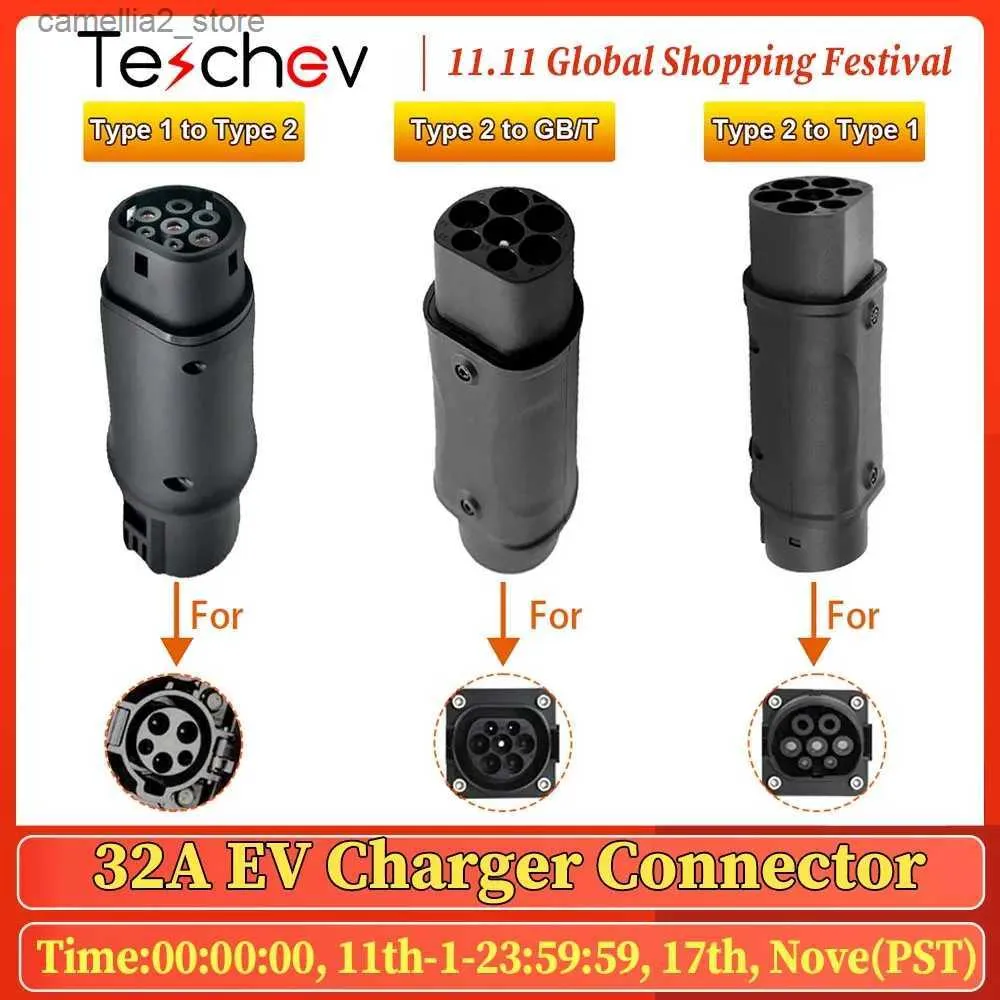 Accessoires pour véhicules électriques Adaptateur EVSE Testchev 32A pour IEC 62196 Type2 à GBT J1772 Type 1 à Type 2 à Type1 Connecteur de chargeur EV 220V pour voiture électrique Q231113