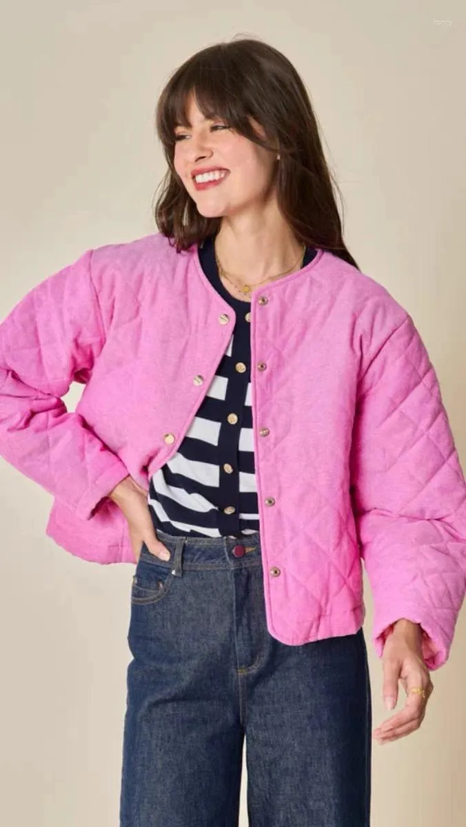 Trench da donna elegante giacca in cotone rosa dolce per le donne moda O collo monopetto cappotto a maniche lunghe 2023 autunno casual spesso