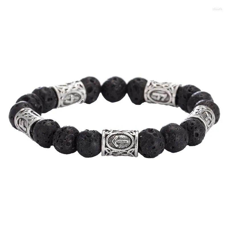 Bracelets de charme Nórdicos Viking Amulet Contas à mão Personalize 10mm Lava Stone Antique Pulseira para homens Bulles Gift