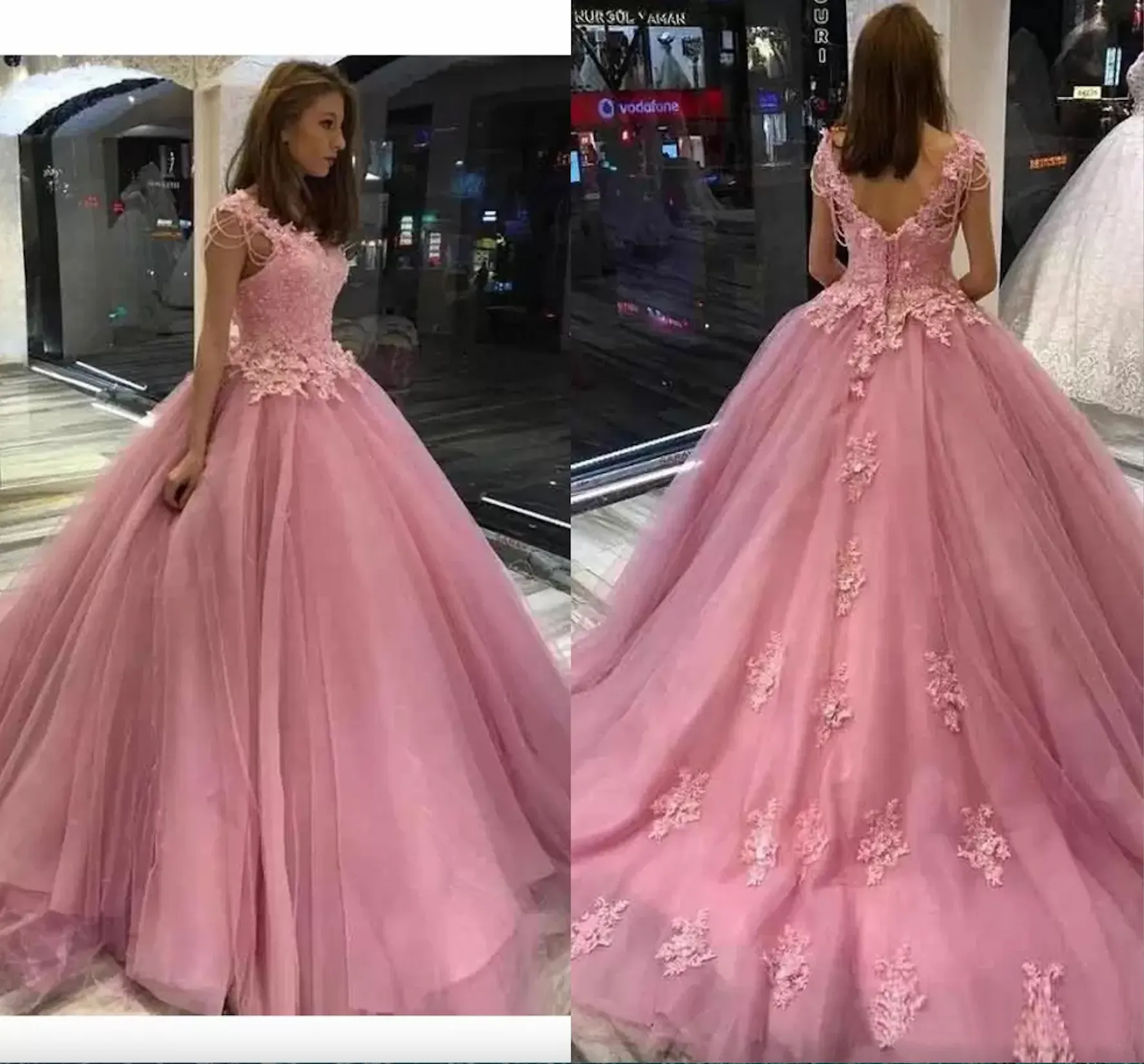 Sweet Rose Pink 16 Kleider Perlen Perlenkristall Applique Spitze Quinceanera Ballkleider Prom Abschlusskleid 8. Klasse