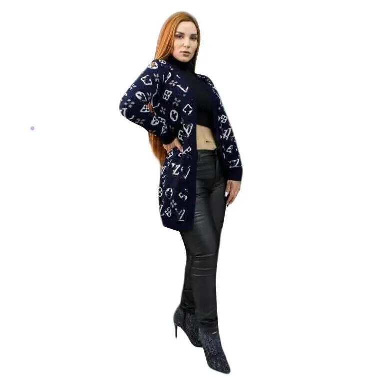Maglioni casual da donna maniche larghe lettera di maglieria lunga alla moda Cardigan di moda di marca di grandi dimensioni con scollo a V Maglione lavorato a maglia