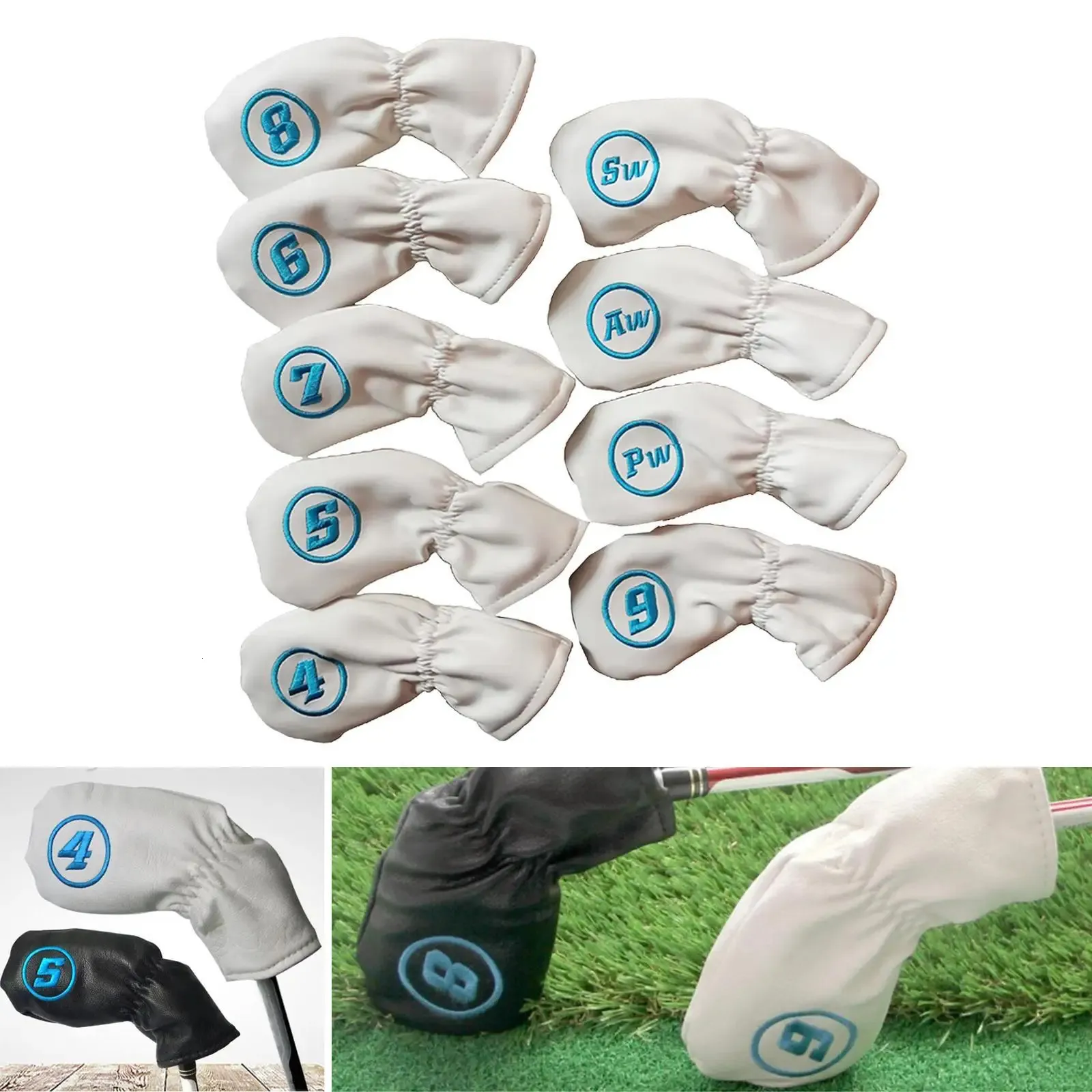 Other Golf Products 9 Pcs/Set Golf Headcovers For Iron Set Clubs Blue Red White Black Color Waterproof PU Golf Iron Cover Heads Protector 231113