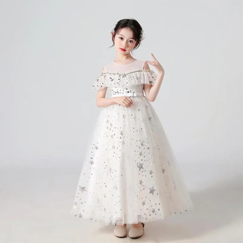 Девушка платье с плеча платье принцессы для девушек по случаю дня рождения одежда лето 4-14 лет.