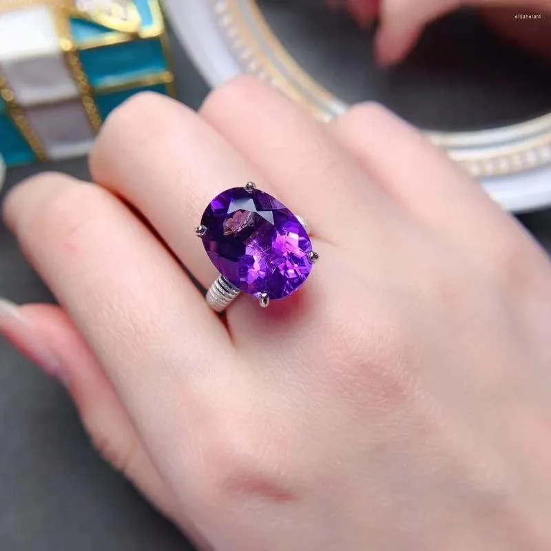 Cluster Ringe Natürlicher Amethyst Ring 10ct 12 16mm VVS Grade Rich Purple Schmuck 925 Silber Kristall für Party