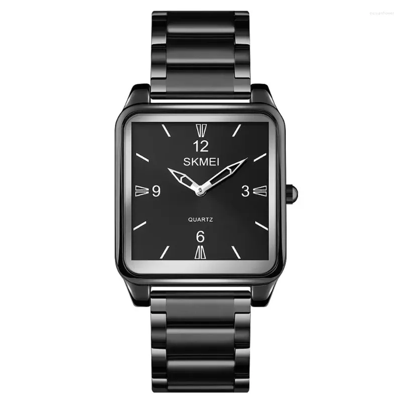 Montres-bracelets SKMEI Montre de mode carrée rétro pour hommes avec ceinture en cuir noir étanche classique montre-bracelet à quartz Relogios Masculino