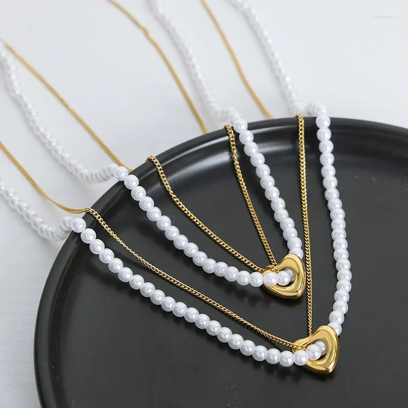 Collane con ciondolo Design semplice Doppi strati Collana con catena di perle a cuore Gioielli per donne Ragazze