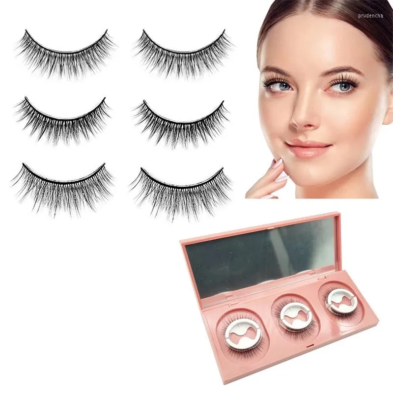 Faux cils 3 paires auto-adhésif 3D sans colle bande de cils vison naturel réutilisable Extension de cils fournitures de beauté