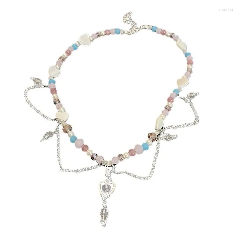 Choker Bohemian Beaded Loves Heart Necklace Colored Round Bead High-Grade Crystal Summer Resin Jewelry