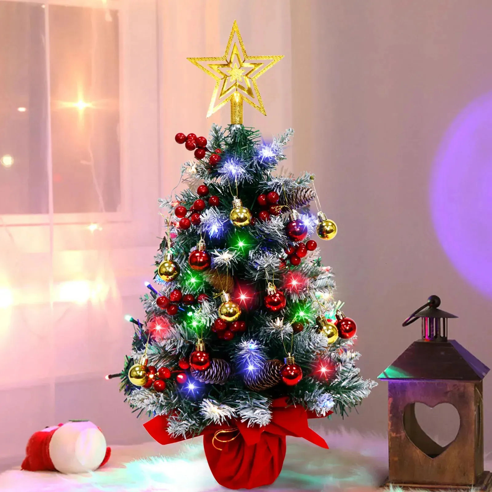 Decorazioni natalizie Tavolo da tavolo artificiale per albero da 24 pollici Piccolo Natale con ornamenti a sfera per 231113