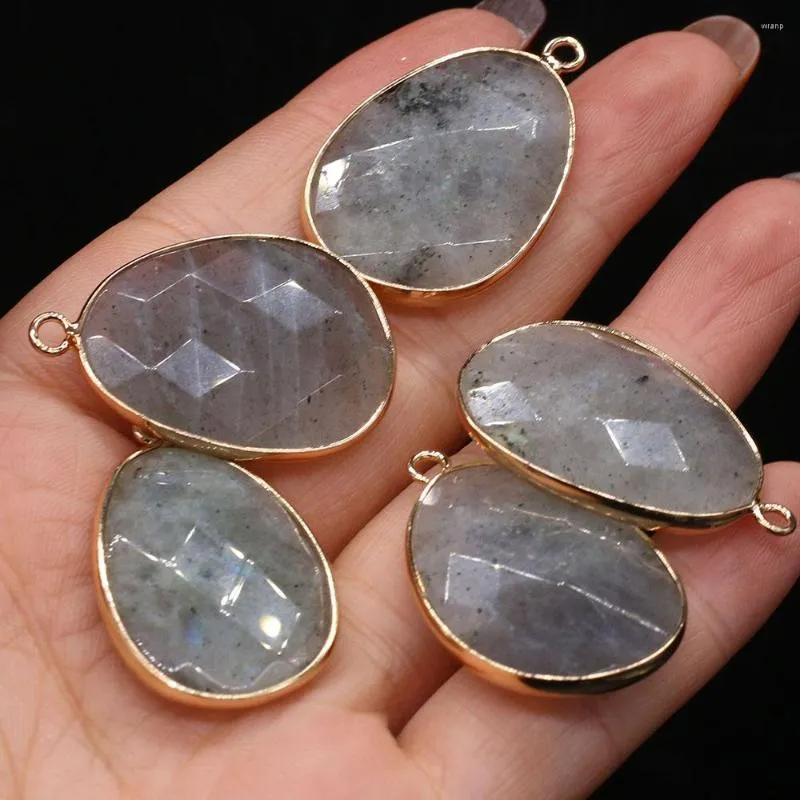 Hänge halsband natursten flash labradorite hängen vatten droppe glänsande kristall för smycken som gör diy mode halsband örhänge gåvor