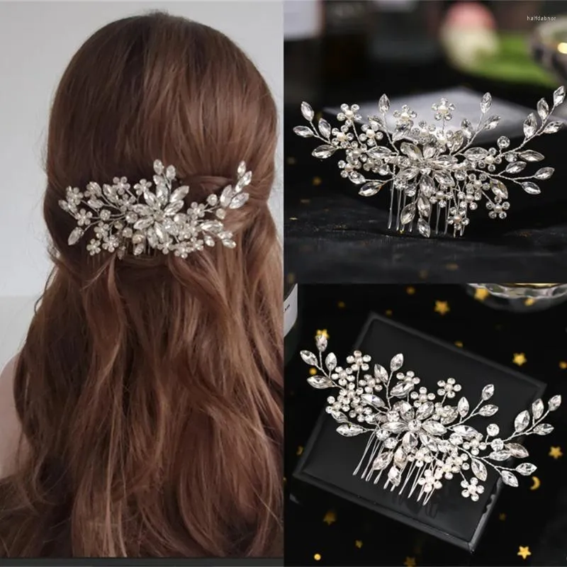 Fermagli per capelli Matrimonio Fiore di cristallo Perla Pettine Fascia Strass Forcina Fascia per capelli Tiara per donne Accessori da sposa Gioielli Regalo