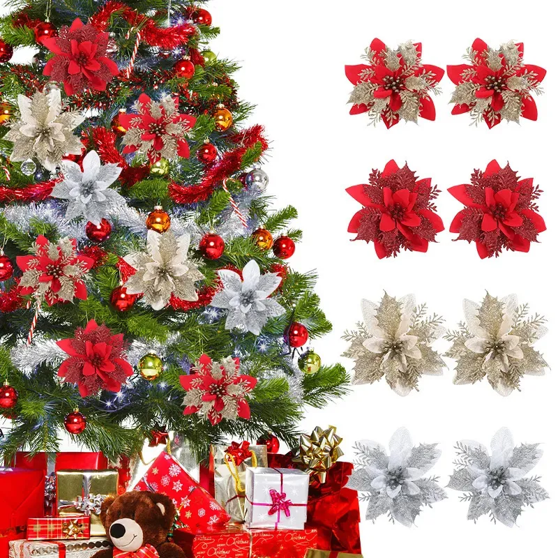 Christmas Decorations 1510pcs Glitter Artificial Flowers Merry Christmas Ornaments Christmas Tree Decorations for Home Year Wedding Party Decor 231113