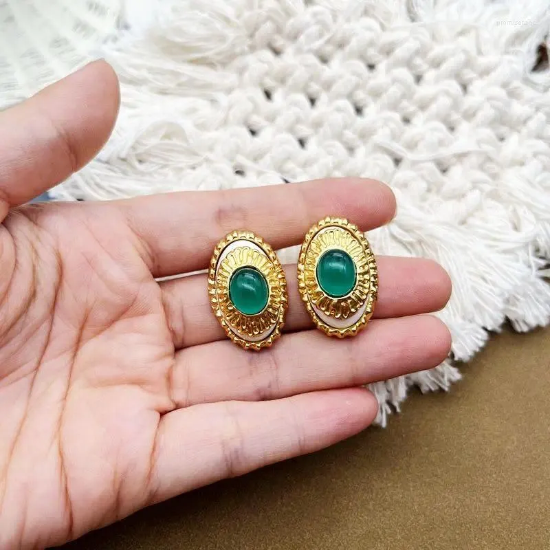 Stud Earrings Oval Shape Green Opal Accessories Femme Pendientes For Women