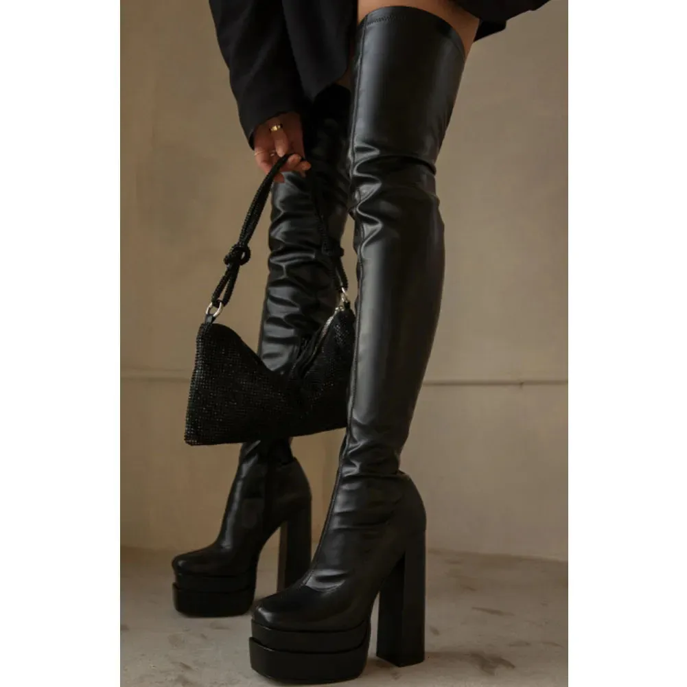 Klänningskor Platform High Heeled Women Over The Kne High Boots Brand Design Winter Fashion Sexig Elegant Walking Comfy Women Shoes 231113