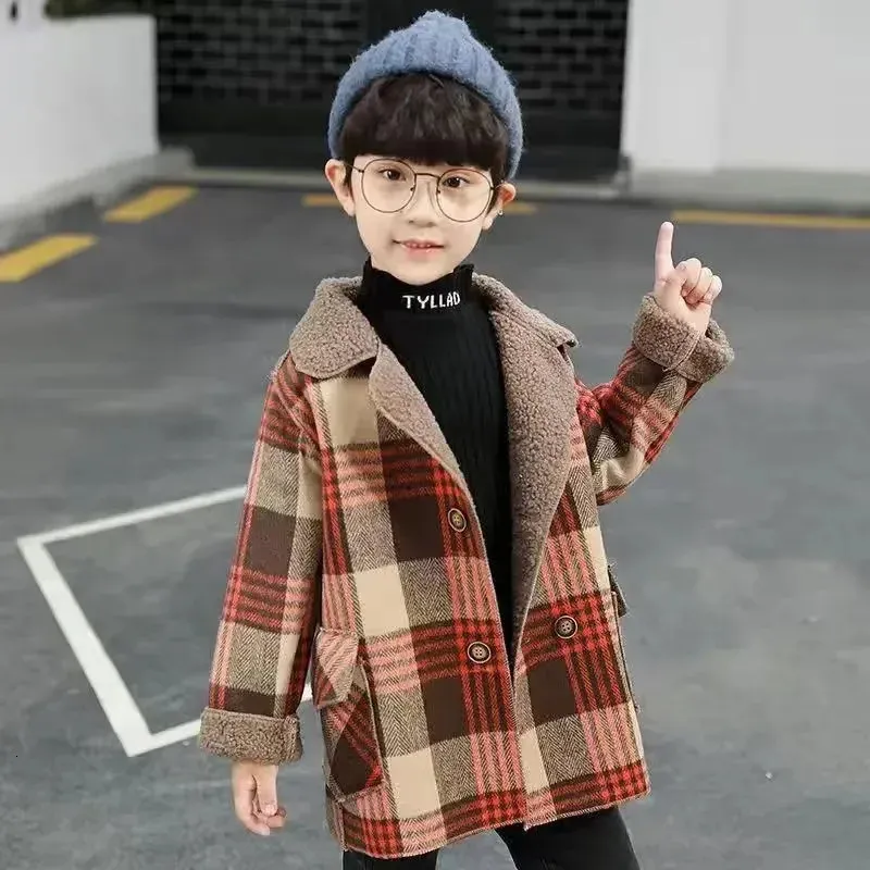 Manteau enfants vêtements d'hiver garçons laine décontracté automne Plaid chaud vêtements d'extérieur pour enfants enfant en bas âge veste 28 ans 231113