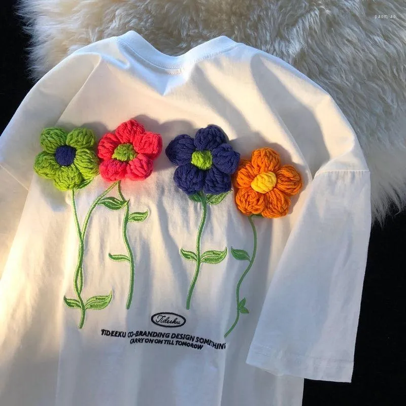 T-shirts femme été Appliques Floral doux fille Kawaii vêtements haute qualité coton grand 2XL t-shirt hauts Harajuku décontracté adolescents