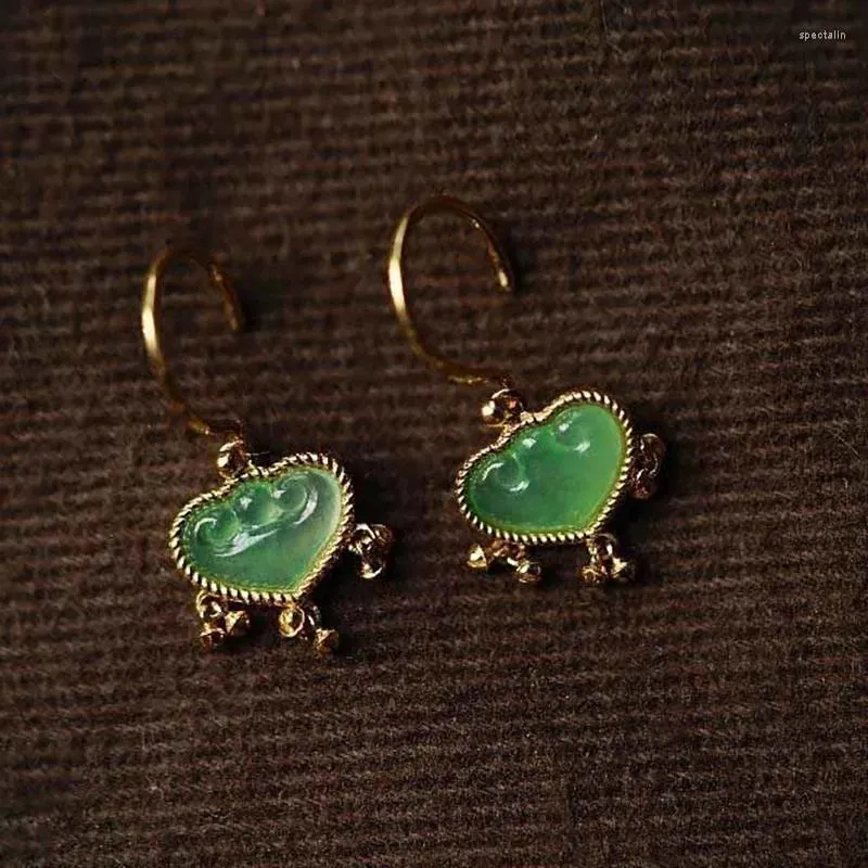 Boucles d'oreilles Design Original, calcédoine verte douce naturelle, rétro léger, charme de luxe, marque de bijoux en argent pour dames