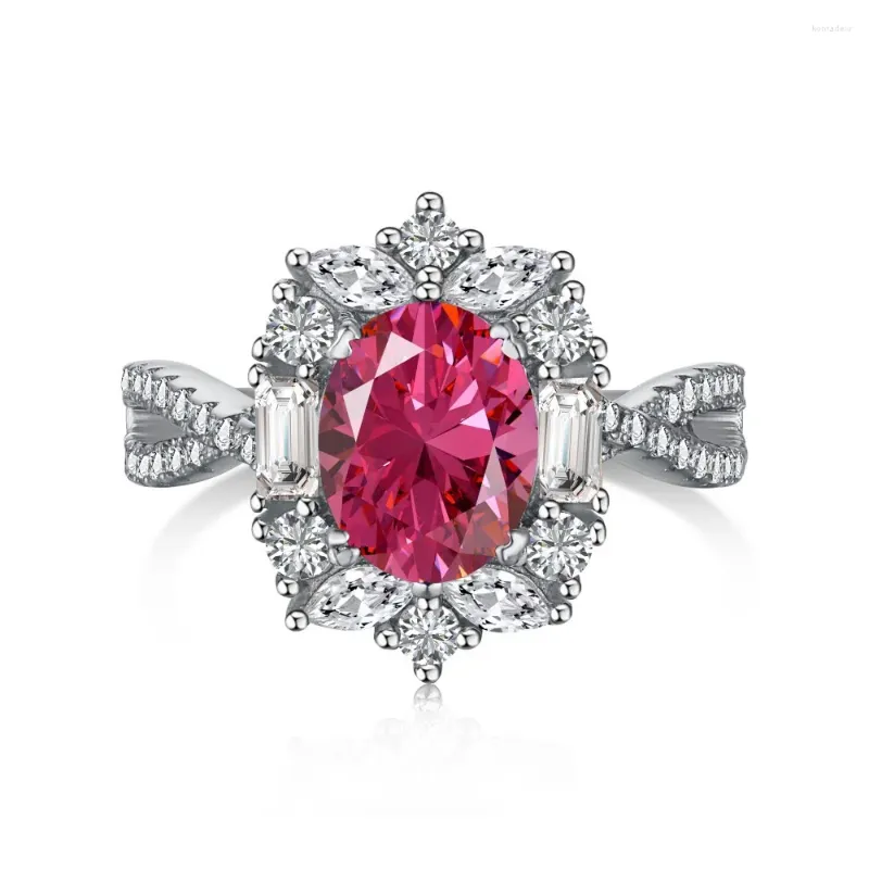 Cluster Ringe Karloch S925 Sterling Silber Ring für Damen Luxus Lichtsimulation Rubin High Carbon Diamant mit Zirkon eingelegt