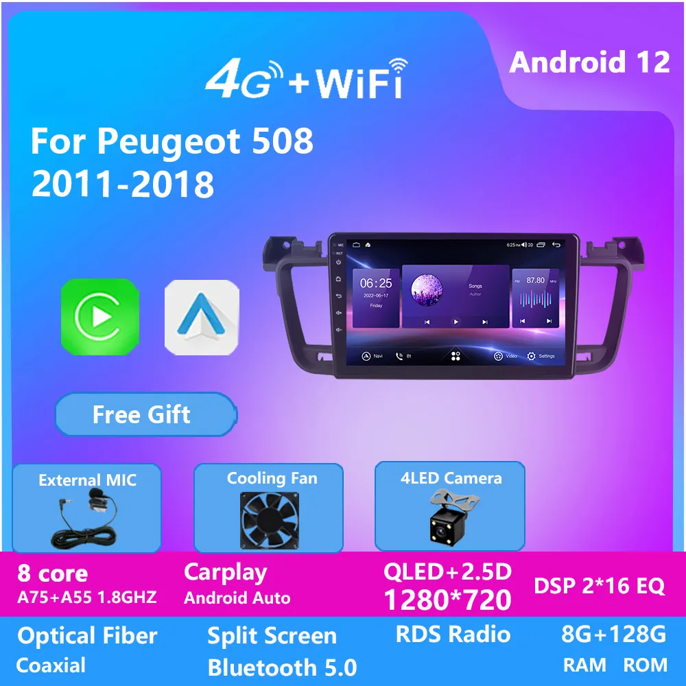 Android Video Octa Core 10-tums pekskärmbil GPS Video Radio för Peugeot 508 2011-2018 DVD Player Music System