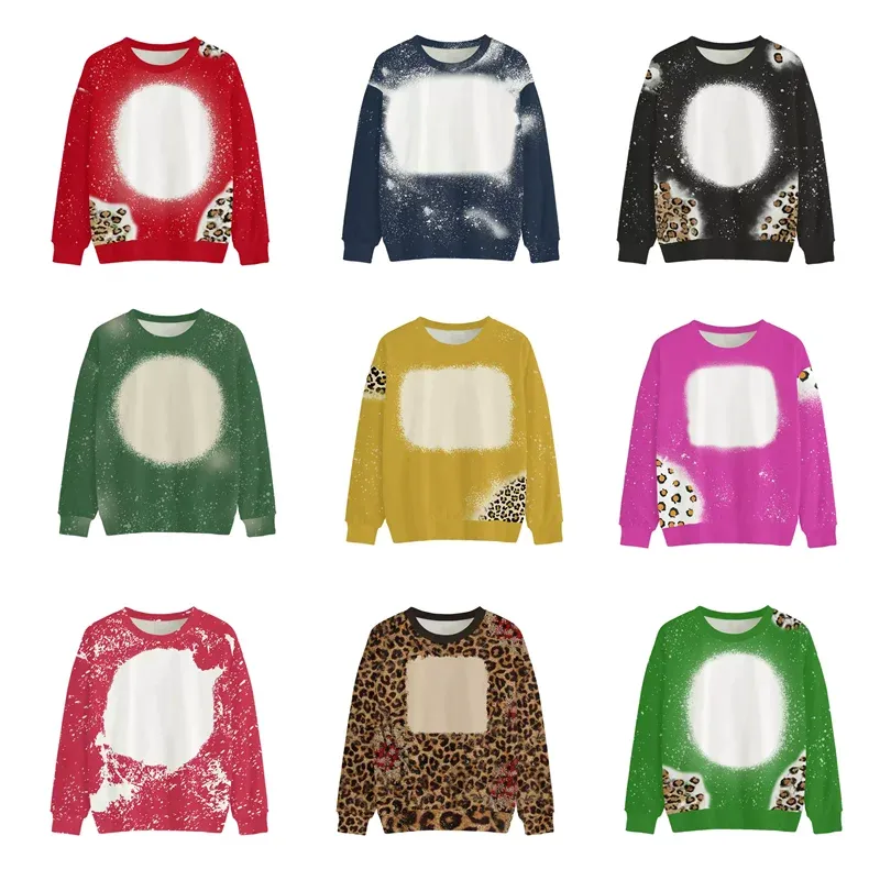 Sublimation Blank Tie-Dyed Long Sleeves Faux Bleached Tshirt Adults Kids Winter Warm Pullovers for Customized Design Logo 1113