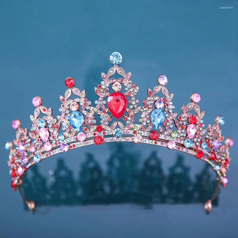 Hårklipp Kmvexo 2023 Vintage Princess Colorful Crystal Rhinestone Stone Crown Wedding Tiaras för kvinnors kostymfesttillbehör