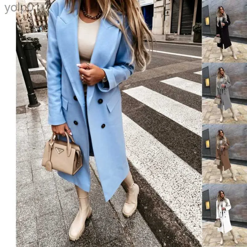 Women's Trench Coats Autumn Women's Long Woolen Coat Retro Fashion Women's Black Coat Long Sle Coat Blue Coat Casual Winter Street Wear Loose CoatL231113