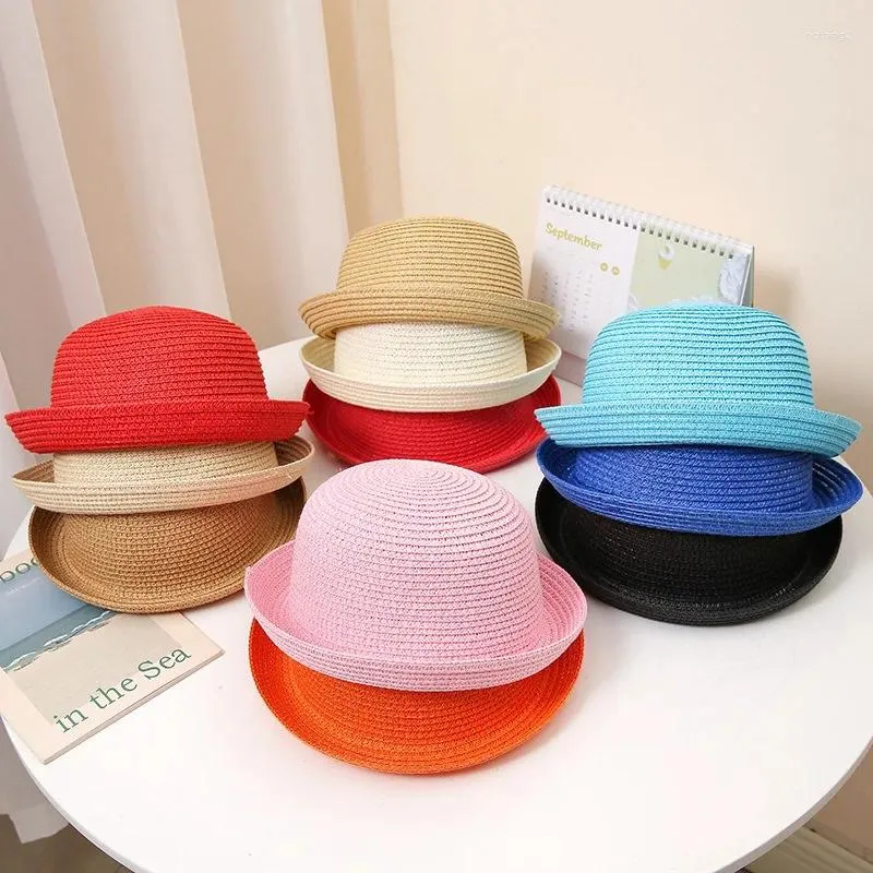 BERETS BARN SUN SUREKOTMENT KORT BRIM SOLID FOLK STRÅG HAT BOY GIRL KOREAN VERSION Dome Shade Summer Cap Visor