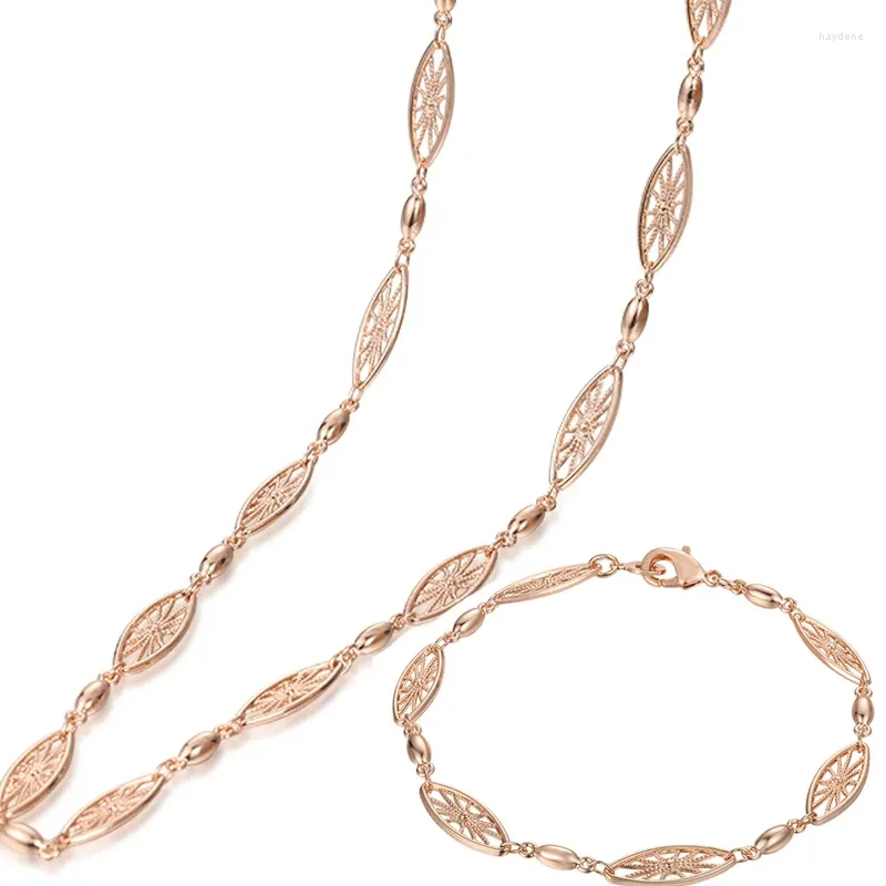 Halsbandörhängen Set 1 6mm Women Chain 585 Rose Gold Color Plant Oval Bead Armband smycken
