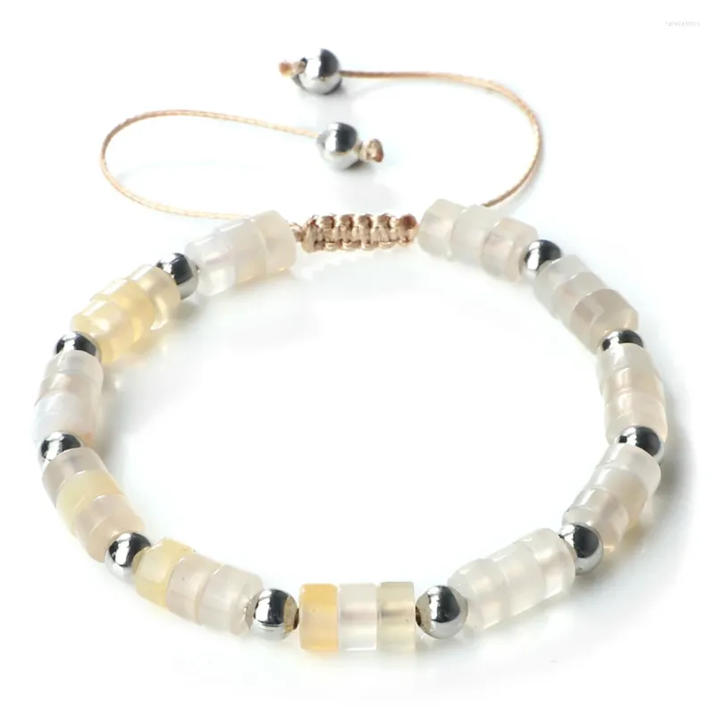 Strand Blanc Rayé Agates Bracelet Cuivre Perle Charme Réglable Bracelets Tressés Pour Femmes Hommes Pierre Naturelle Bijoux Amitié Cadeau