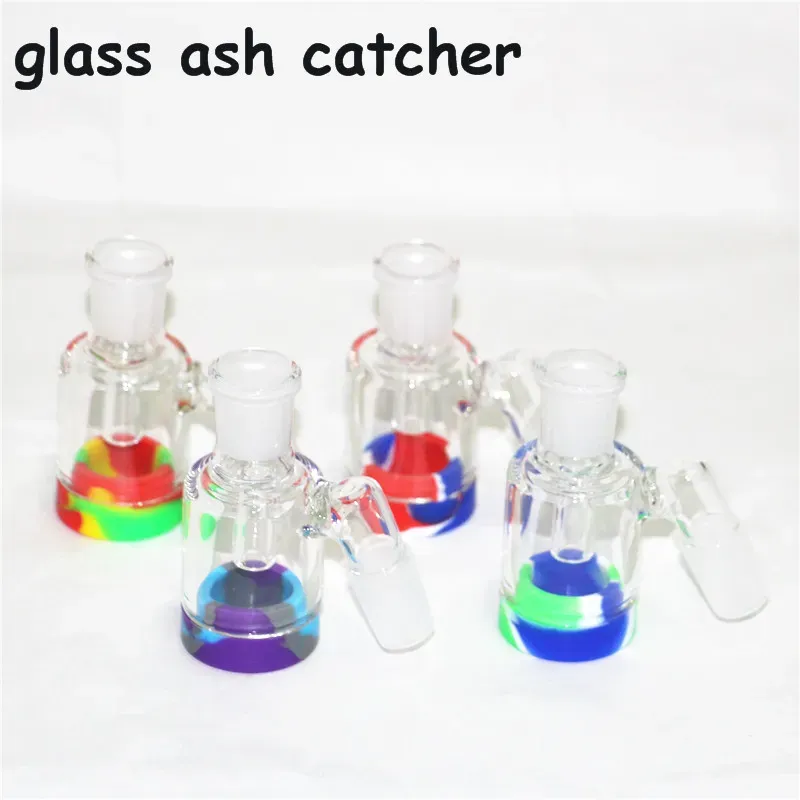 hookahs 3.5 Inch Glasss Ash Catcher with 14mm 18mm 7ml Silicone Container Reclaimer Thick Pyrex Ashcatcher for Glass Water Bongs