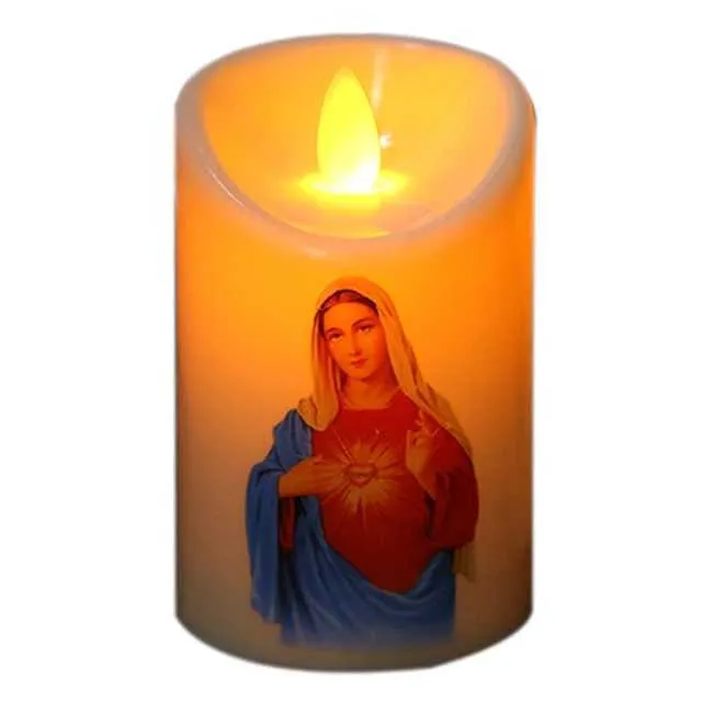 Lampe Bougie Jésus LED Sans Flamme - Décoration Spirituelle, 6,5x6,5x18,5 Cm, ABS - Pour Église, Maison, Cadeau