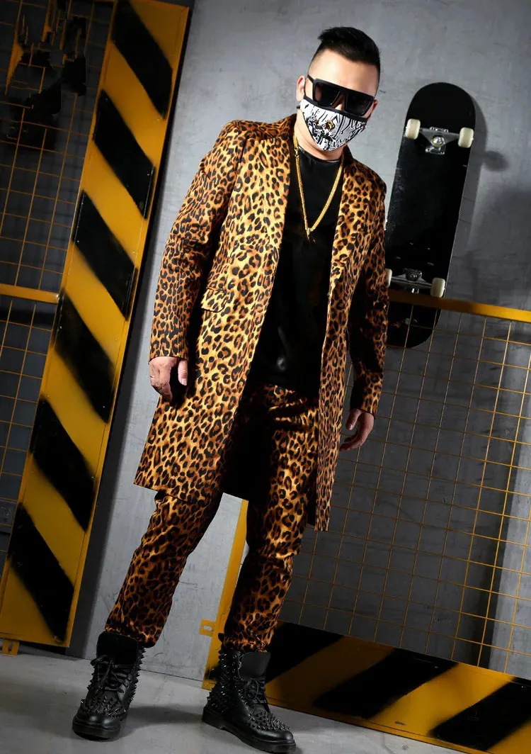 Men S Tracksuits S 6XL Fashion Leopard Printing Long Blazers Jackor Suits Bar Nightclub Singer DJ Stage Outfit Rock Hip Hop Costumes 231113