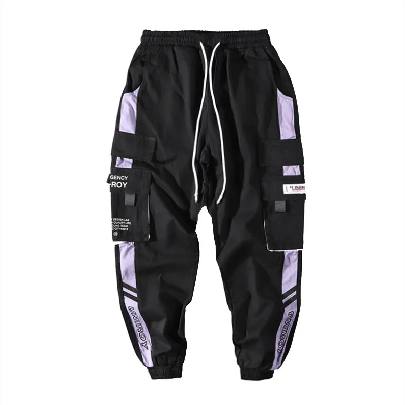 Herrenhose Hip Hop Bänder Cargohose Herren Joggerhose Herren Streetwear Militärhose Mode Männlich Elastische Taille Hose Baumwolle Schwarz 230413