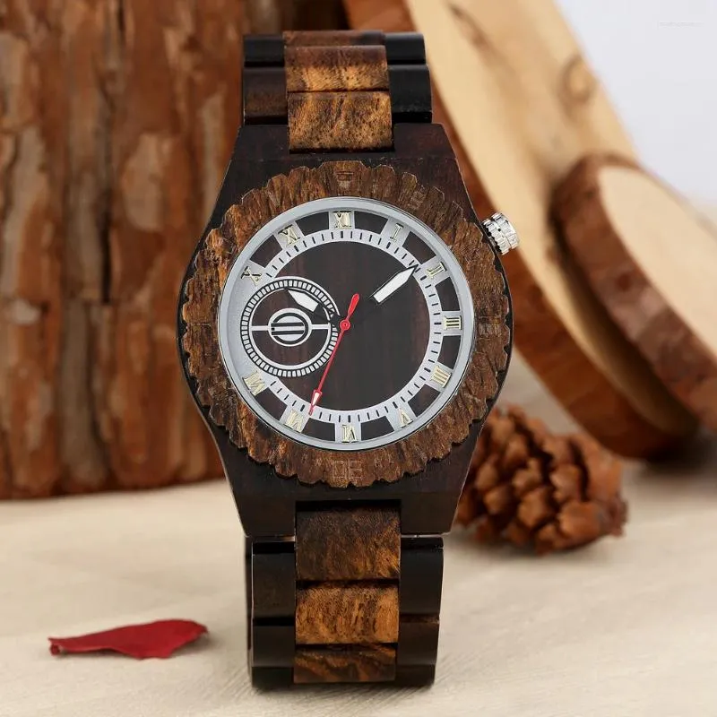 Orologi da polso Orologio classico in legno Legno di sandalo naturale Scheletro al quarzo Numeri romani Quadrante Cinturino Regali per uomo Donna Coppia Reloj De Madera