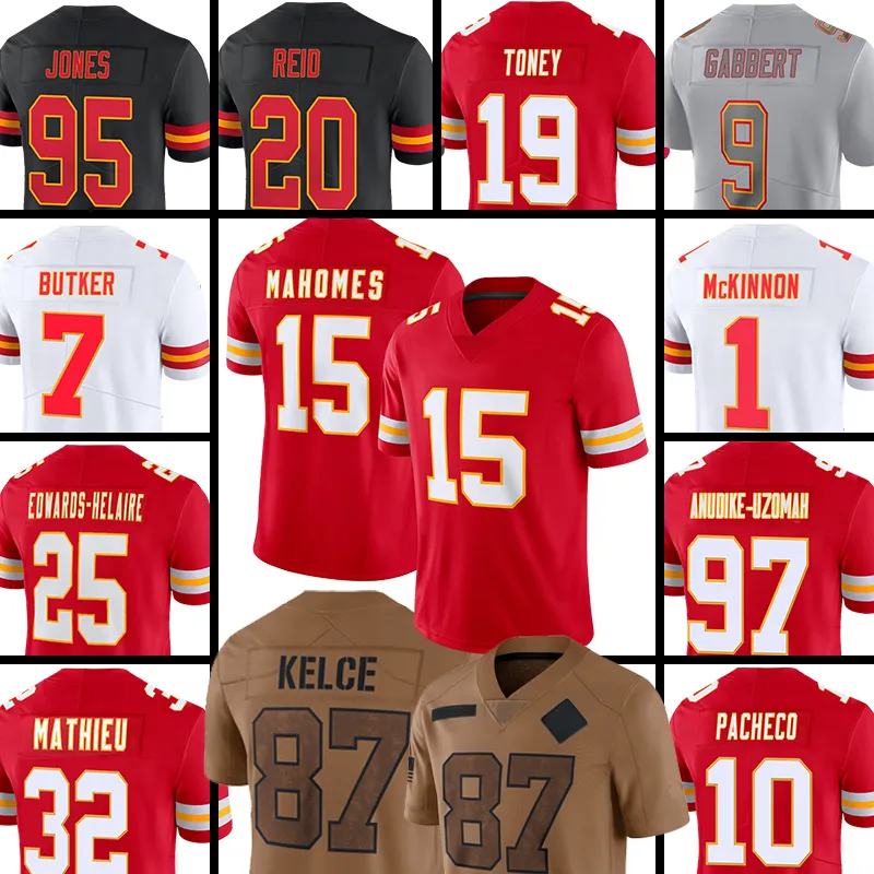 15 Patrick Mahomes Kansases City Football Chiefes Jersey Travis Kelce Nick Bolton Jaylen Watson Isiah Pacheco Felix Anudike-Uzomah Skyy Moore Harrison Butker